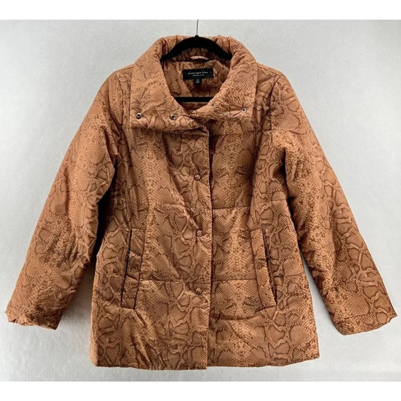 Marc New York Jackets & Blazers - Marc New York Puffer Jacket Women Sz XS Snakeskin Snap Front Insulated Tan Brown